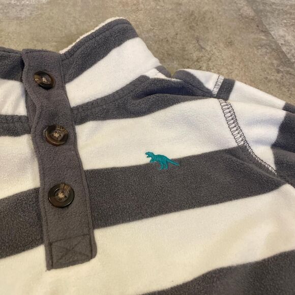 carters 2t gray and white striped quarter button fleece with teal dinosaur - Picture 2 of 6